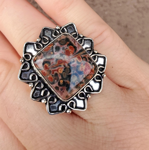 New Leopard Skin Jasper 925 Silver Ring. - Picture 2 of 16